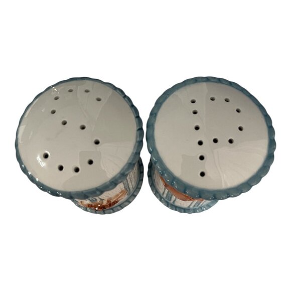 VTG Fitz and Floyd Seaboard Crab Salt & Pepper Shakers – Coastal Blue & White Ce - Picture 2 of 7